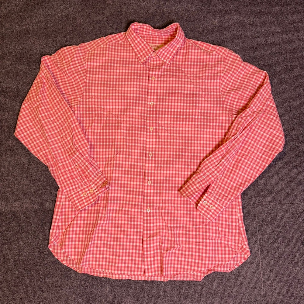Brooks Brothers Mens Slim Fit Gingham Button Down Shirt Pink White Large Cotton